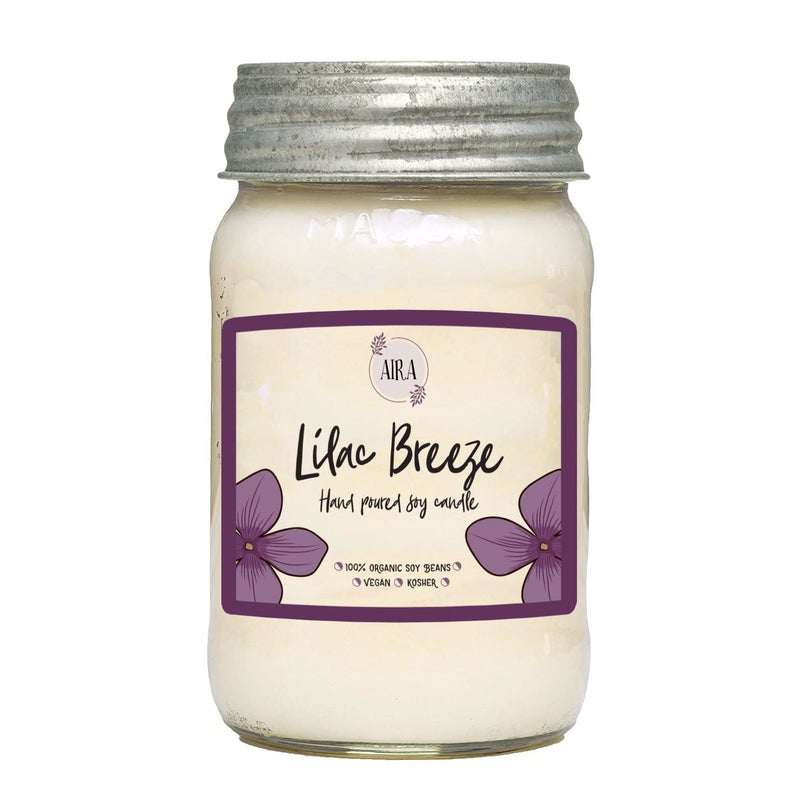 Aira Soy Candles - Organic, Kosher, Vegan, in Mason Jar w/Therapeutic Grade Essential Oils - Hand-Poured 100% Soy Candle Wax - Paraffin Free Burns 110+ Hours - Spring Candle Lilac Breeze - 16 Ounces - Image 2